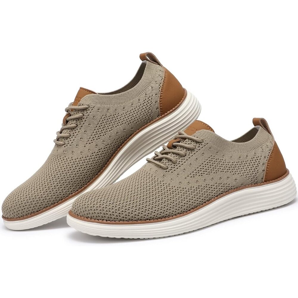 ⚡Men's Khaki Oxfords Business Mesh Breathable Tennis Comfortable Walking Shoes - Picture 2 of 8